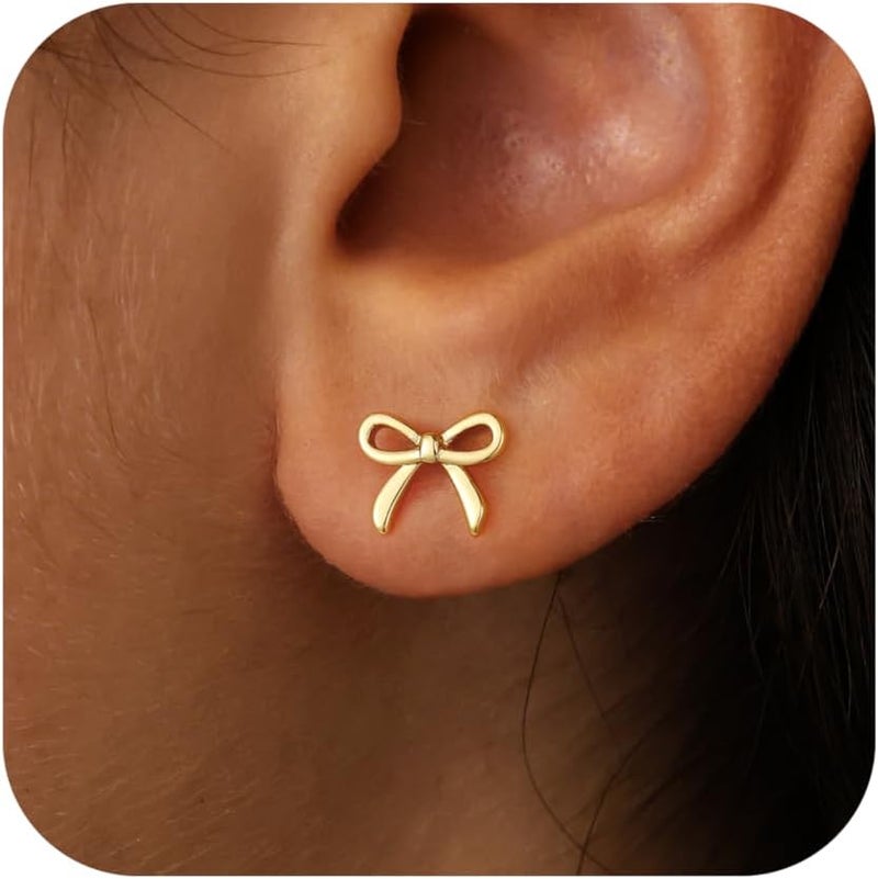 JIAOGE Valentines Day Gifts for Her Kids Teen Girls - Gold Bow Earrings for Women Jewelry Huggie Hoop Stud Earrings Hypoallergenic CZ Pearl Drop Bow Earring Gifts for Girls Wedding Birthday Gifts - Image 1